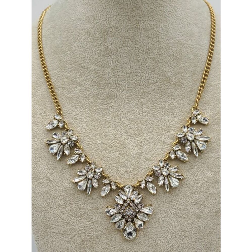 J Crew Clear Crystal Gold Tone Necklace
